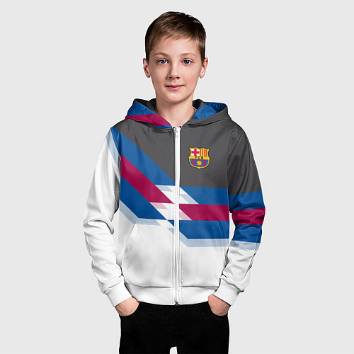 Детская толстовка на молнии Barcelona FC: White style / 3D-Белый – фото 3