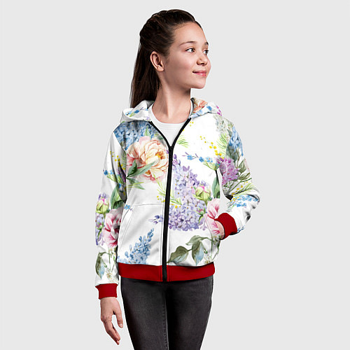 Детская толстовка на молнии Сирень и Пионы / 3D-Красный – фото 4