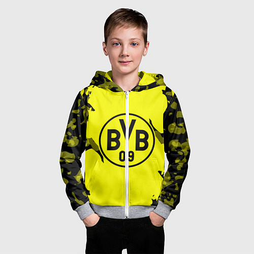 Детская толстовка на молнии FC Borussia Dortmund: Yellow & Black / 3D-Меланж – фото 3