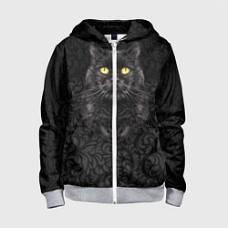 Толстовка на молнии детская Чёрный котик, цвет: 3D-меланж