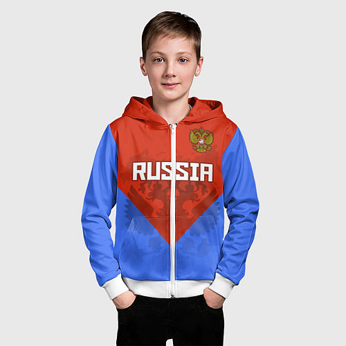 Детская толстовка на молнии Russia Red & Blue / 3D-Белый – фото 3