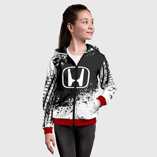 Детская толстовка на молнии Honda: Black Spray / 3D-Красный – фото 4