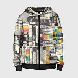 Толстовка на молнии детская VHS-кассеты, цвет: 3D-черный