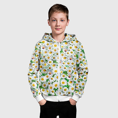 Детская толстовка на молнии Полевые ромашки / 3D-Белый – фото 3