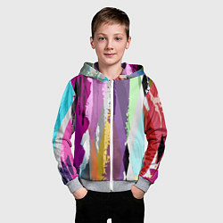 Толстовка на молнии детская Цветные полосы, цвет: 3D-меланж — фото 2