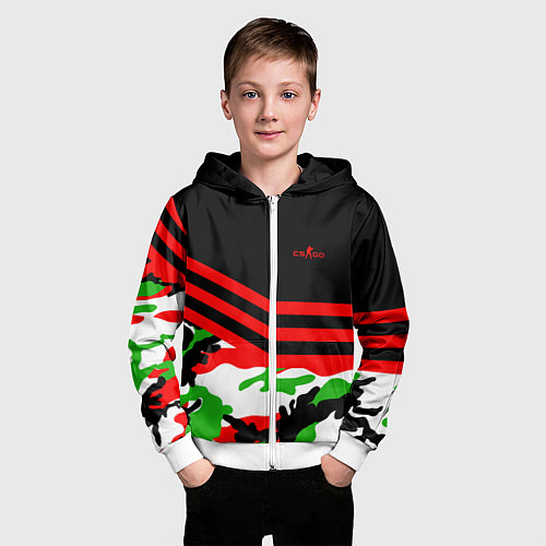 Детская толстовка на молнии CS:GO Red Camo / 3D-Белый – фото 3