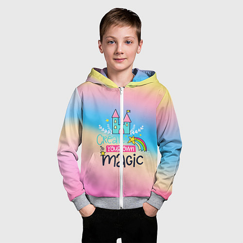 Детская толстовка на молнии Create your own magic / 3D-Меланж – фото 3