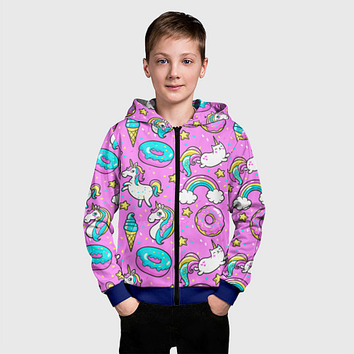 Детская толстовка на молнии Сказочные единороги / 3D-Синий – фото 3
