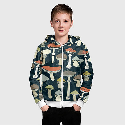 Детская толстовка на молнии Грибной лес / 3D-Белый – фото 3