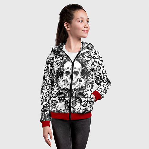 Детская толстовка на молнии Grunge Skull / 3D-Красный – фото 4