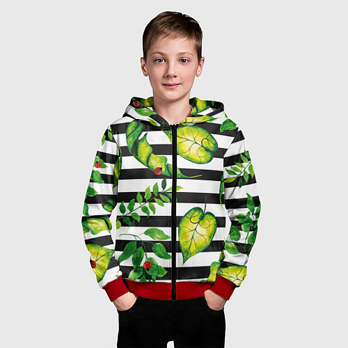 Детская толстовка на молнии Полосатые тропики / 3D-Красный – фото 3