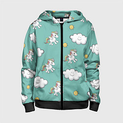 Толстовка на молнии детская Love of Unicorns, цвет: 3D-черный