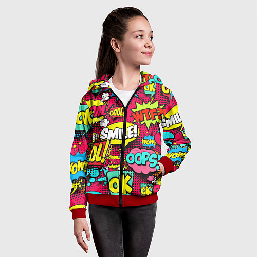 Детская толстовка на молнии Слова из комиксов / 3D-Красный – фото 4