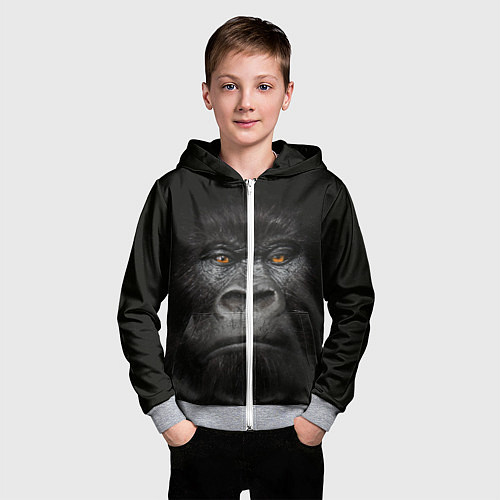 Детская толстовка на молнии Морда Гориллы / 3D-Меланж – фото 3