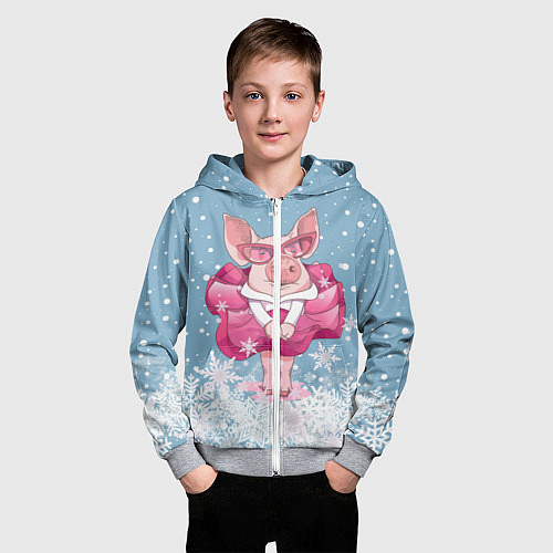 Детская толстовка на молнии Свинка в розовом / 3D-Меланж – фото 3