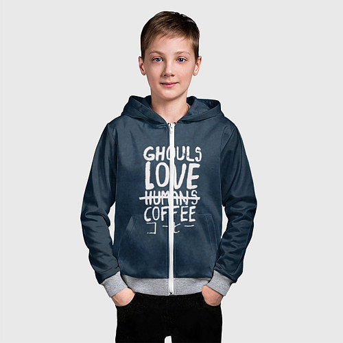 Детская толстовка на молнии Ghouls Love Coffee / 3D-Меланж – фото 3