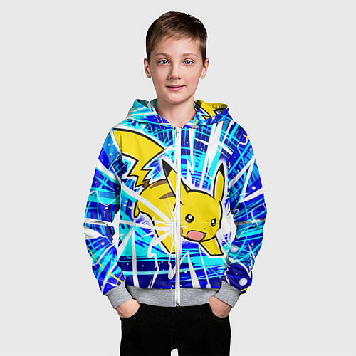 Детская толстовка на молнии Пикачу бежит с молниями / 3D-Меланж – фото 3