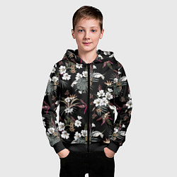 Толстовка на молнии детская Белые цветы в темноте, цвет: 3D-черный — фото 2