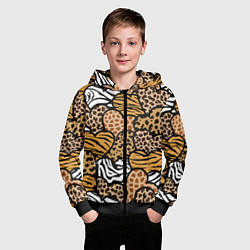 Толстовка на молнии детская Сердца из шкур африканских животных, цвет: 3D-черный — фото 2