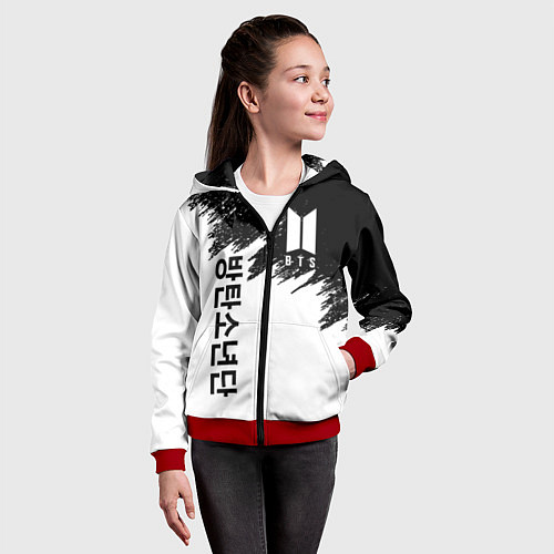 Детская толстовка на молнии BTS: White & Black / 3D-Красный – фото 4