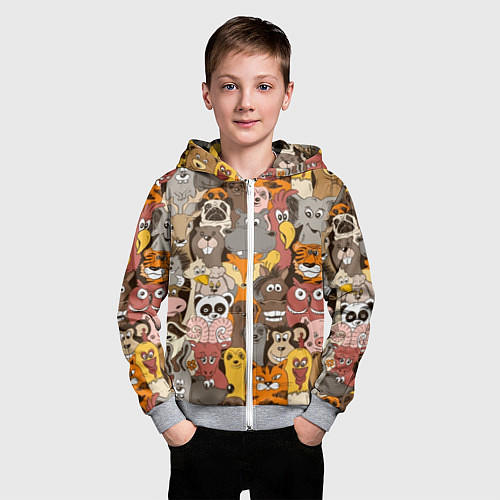 Детская толстовка на молнии Прикольные зверушки / 3D-Меланж – фото 3