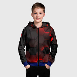 Толстовка на молнии детская Красные абстрактные плиты, цвет: 3D-синий — фото 2