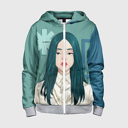 Толстовка на молнии детская Billie Eilish: Turquoise Hair, цвет: 3D-меланж