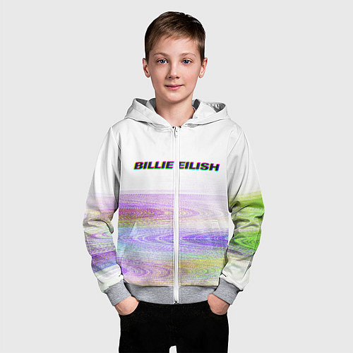 Детская толстовка на молнии BILLIE EILISH: White Glitch / 3D-Меланж – фото 3