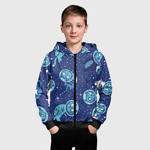 Детская толстовка на молнии Кот Космонавт / 3D-Черный – фото 3