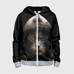 Толстовка на молнии детская Уличный кот, цвет: 3D-меланж