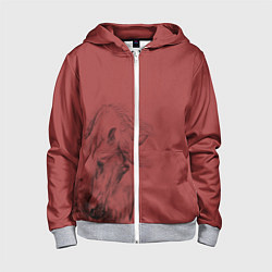 Толстовка на молнии детская Конь на красном фоне, цвет: 3D-меланж