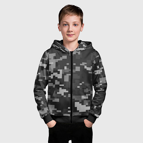 Детская толстовка на молнии Пиксельный камуфляж / 3D-Черный – фото 3