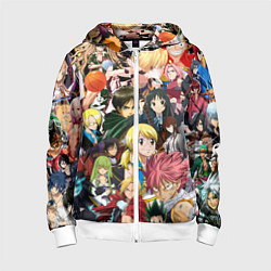 Толстовка на молнии детская Аниме коллаж, цвет: 3D-белый