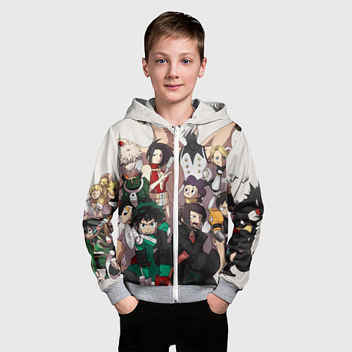 Детская толстовка на молнии MY HERO ACADEMIA множество героев / 3D-Меланж – фото 3