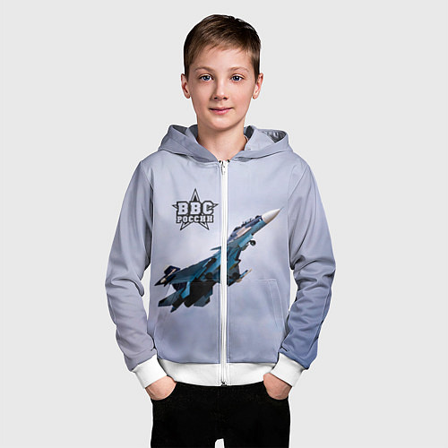 Детская толстовка на молнии ВВС России / 3D-Белый – фото 3