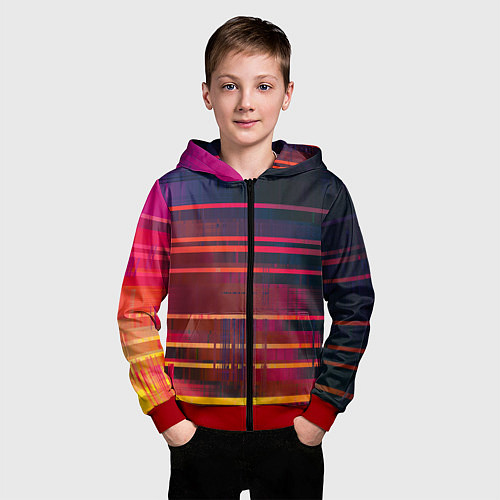 Детская толстовка на молнии Glitch of gradient / 3D-Красный – фото 3