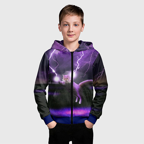 Детская толстовка на молнии Кот и Молнии / 3D-Синий – фото 3