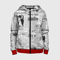 Толстовка на молнии детская Газета Newspaper, цвет: 3D-красный
