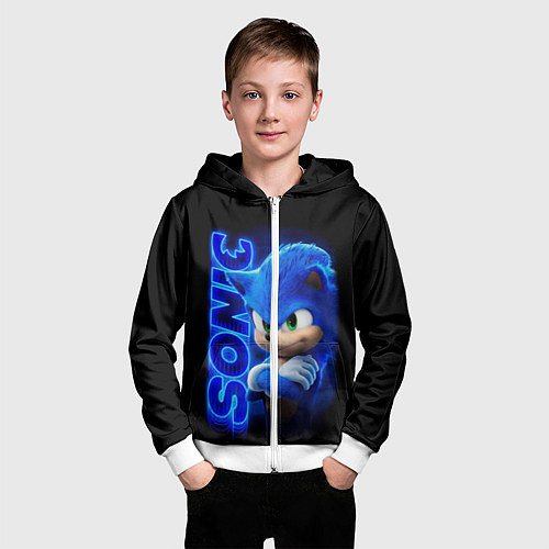 Детская толстовка на молнии SONIC / 3D-Белый – фото 3