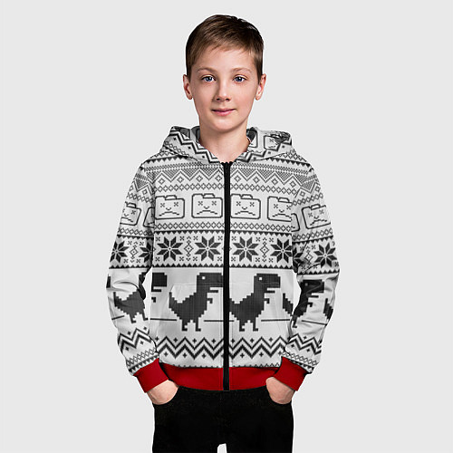 Детская толстовка на молнии Свитер с T-rex'ами / 3D-Красный – фото 3