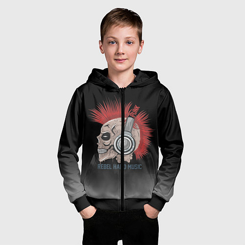 Детская толстовка на молнии Rebel hard music / 3D-Черный – фото 3
