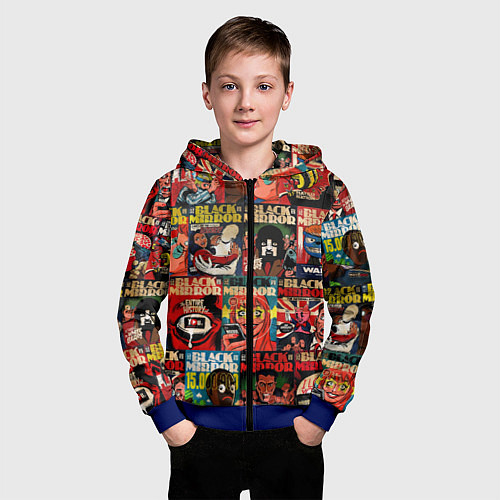Детская толстовка на молнии ЧЕРНОЕ ЗЕРКАЛО / 3D-Синий – фото 3