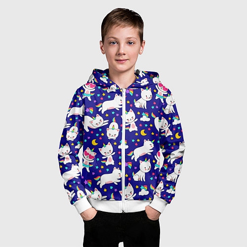 Детская толстовка на молнии Кот-Единорог / 3D-Белый – фото 3