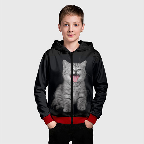 Детская толстовка на молнии Котенок / 3D-Красный – фото 3