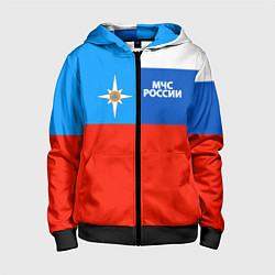 Толстовка на молнии детская Флаг МЧС России, цвет: 3D-черный