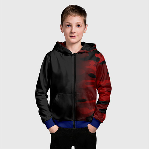 Детская толстовка на молнии RED BLACK MILITARY CAMO / 3D-Синий – фото 3