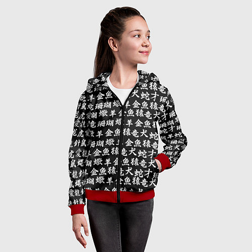 Детская толстовка на молнии ИЕРОГЛИФЫ / 3D-Красный – фото 4