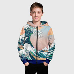 Толстовка на молнии детская Большая волна в канагаве, цвет: 3D-синий — фото 2