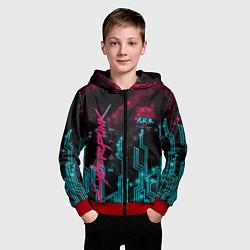 Толстовка на молнии детская CYBERPUNK, цвет: 3D-красный — фото 2