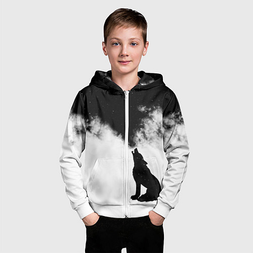 Детская толстовка на молнии Galaxy wolf / 3D-Белый – фото 3